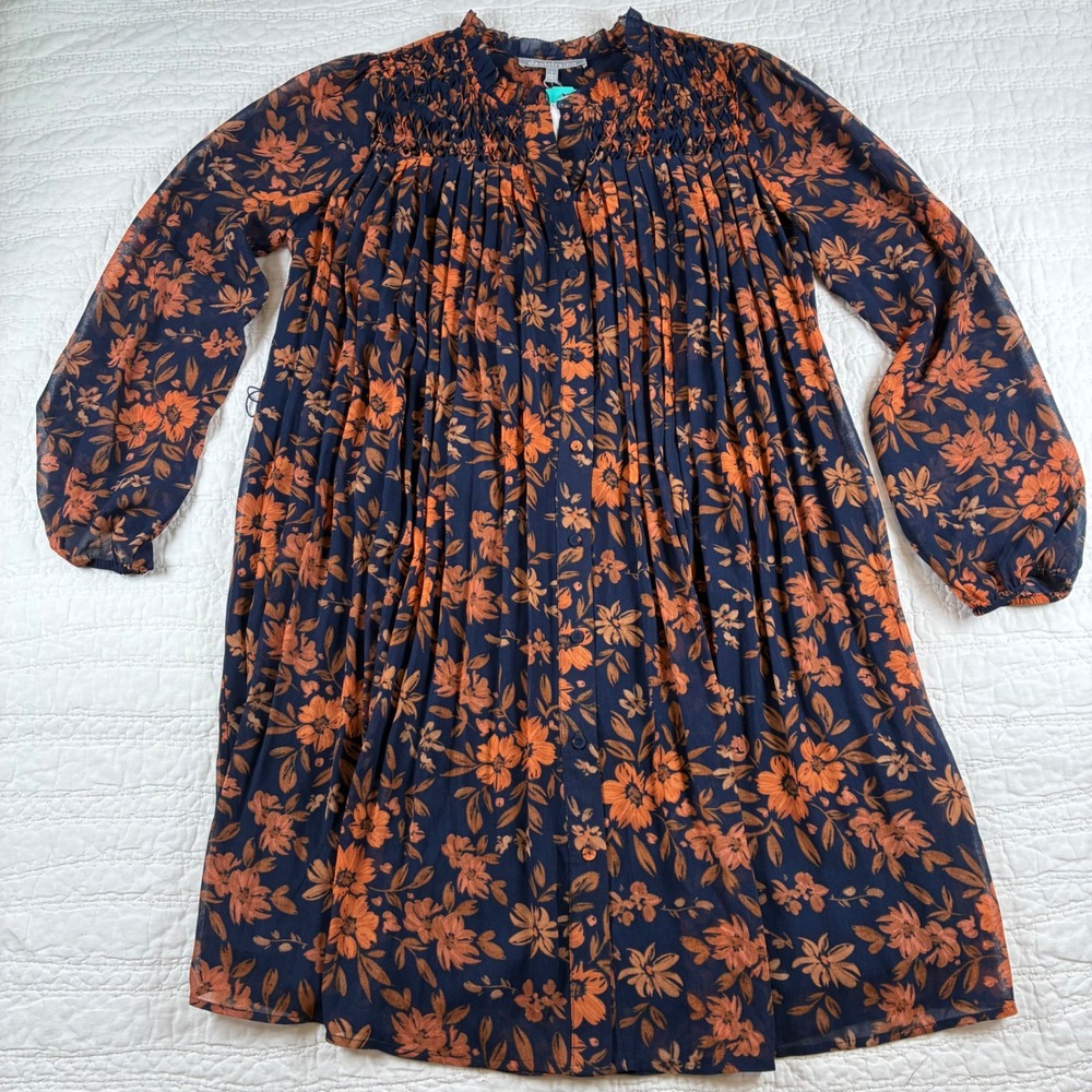 NEW Daniel Rainn Dress S Floral Pintuck Long Sleeve Pleated Boho Chiffon *note